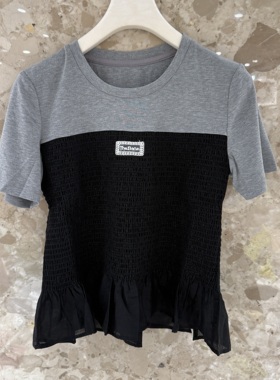 欧洲站2026春季新款圆领字母贴标撞色减龄套头款女士短袖T恤19802