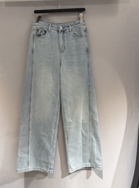 欧洲站2026春季新款高腰一粒扣口袋烫钻百搭显瘦水洗牛仔裤32329