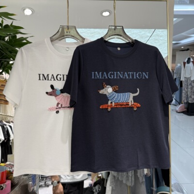 欧洲站2026春季新款圆领印花卡通图案百搭减龄宽松时尚短袖97154