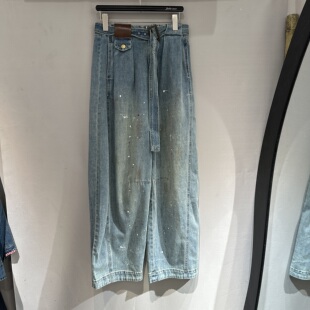 女 高腰绑带抽绳显瘦做旧复古休闲风牛仔老爹裤 欧洲站2026春季 新款