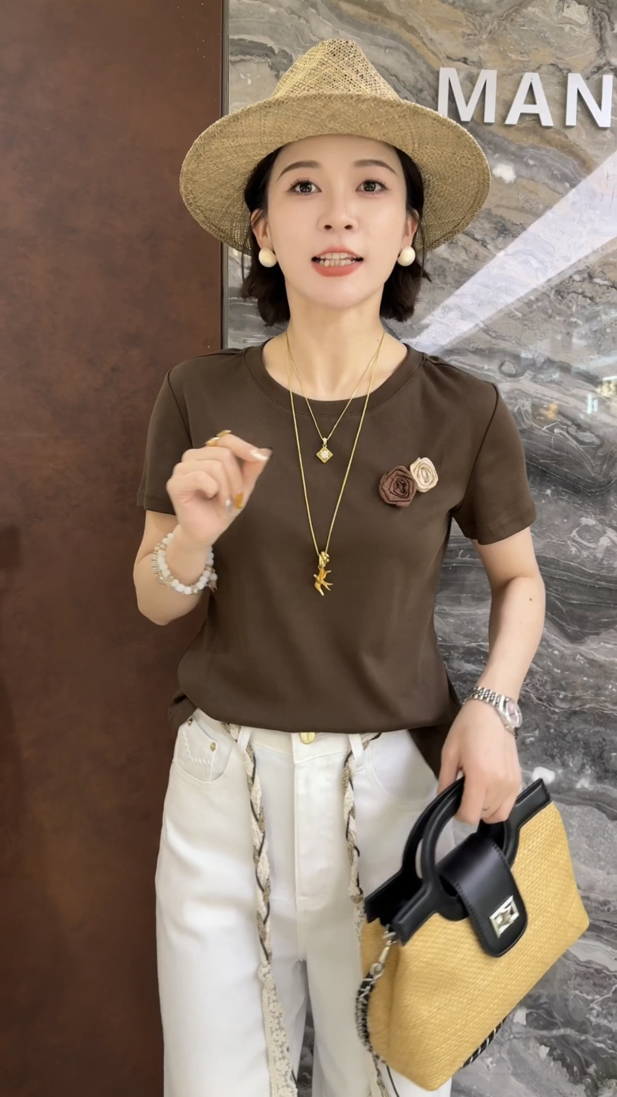 欧洲站2026夏季新款欧货短袖圆领立体拼色花朵甜美风女士T恤衫潮