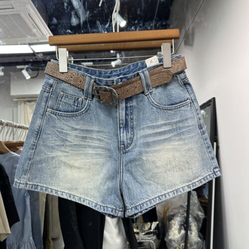 欧洲站2026夏季新款欧货中高腰显瘦腰带款女士A版牛仔短裤女8097