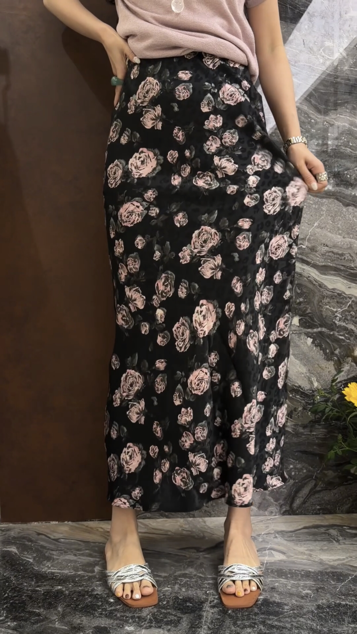 欧洲站2026夏季新款欧货高腰女人味提花玫瑰长款气质女士半身裙潮