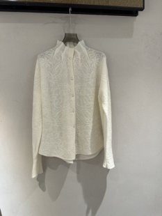 羊毛衬衫 花边立领单排扣提花轻熟风百搭长袖 女 新款 欧洲站2025冬季