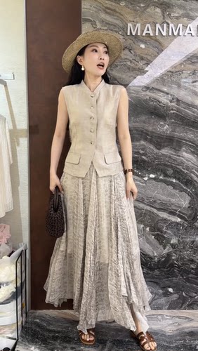 欧洲站2026夏季新款欧货时尚气质百搭显瘦马甲+半身裙两件套女潮