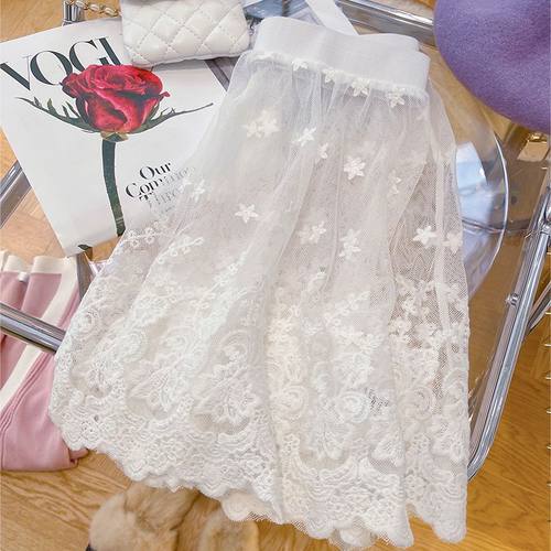 春2025洋气减龄高腰A字叠穿短裙屁帘温柔风镂空勾花蕾丝半身裙女