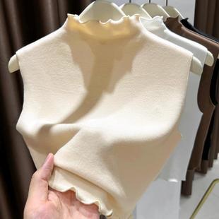 德绒打底衫女秋冬无袖内搭背心短款木耳边半高领假领子百搭高档