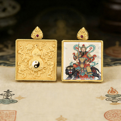 黄铜道系唐卡财神钟馗赵公明吊坠