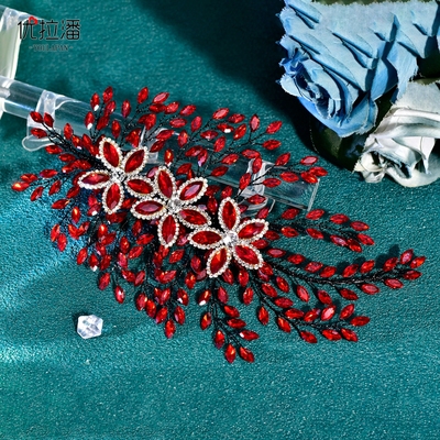 优拉潘 新娘头饰闪亮水钻花朵手工编制短发箍礼服压发头饰品HP852