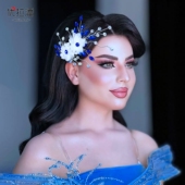 优拉潘 HP899精美复古新娘发夹花朵蓝色水钻水晶发饰生日派对配饰