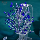 优拉潘 HP587优雅新娘头饰造型发箍蓝色水钻串珠发饰舞蹈走秀配饰