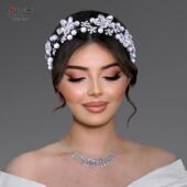 优拉潘 欧美新娘编发花环珍珠水钻花朵发带舞台造型盘发配饰HP789