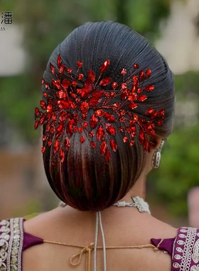 优拉潘 新娘婚纱礼服搭配头饰喜庆红色水钻头饰结婚宴会发饰HP857