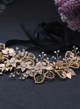 优拉潘 SH282欧美新娘腰带手工水钻花朵腰封拍摄写真影楼造型配饰