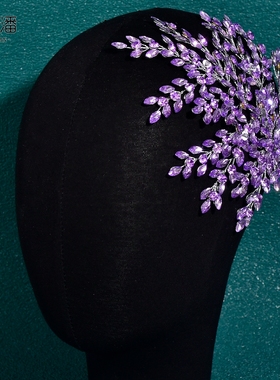 优拉潘 HP438轻奢新娘新款发箍紫色闪钻精美重工头饰仙美婚纱头饰