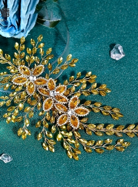 优拉潘 新娘结婚头饰闪亮水钻花朵手工编制短款发箍礼服配饰HP852