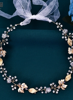 优拉潘 森系新娘发饰简约结婚发箍日常盘发编发金色头饰发带HP122