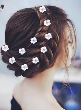 优拉潘 复古软陶花幻彩水钻发簪丸子头百搭发饰新娘盘头发钗HP774