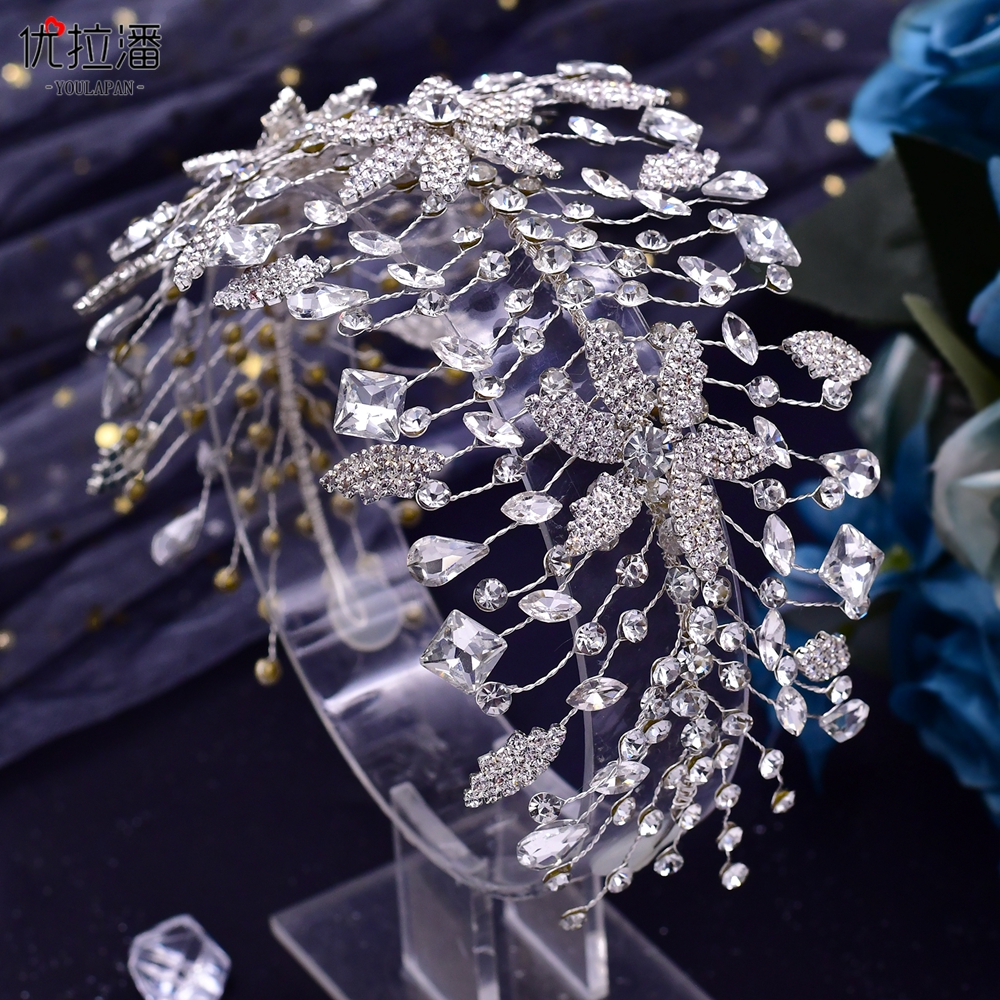 优拉潘 HP384欧美新娘头饰银色水钻宽发箍镶钻礼服舞会演出配饰