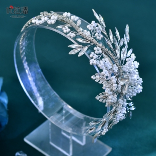优拉潘 HP986新娘头饰水钻珍珠发箍奢华闪亮婚礼头饰银色演出配饰