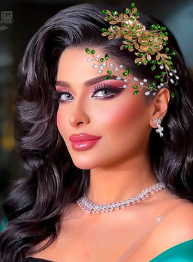 优拉潘 HP511轻奢新娘头饰发夹绿色水钻花朵串珠发饰舞台表演头饰