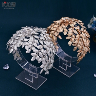 优拉潘 新娘盘头银色水钻轻奢发箍纯手工满钻婚纱造型头饰 HP510