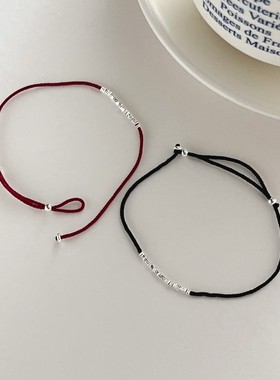 s925纯银碎银子红绳手链