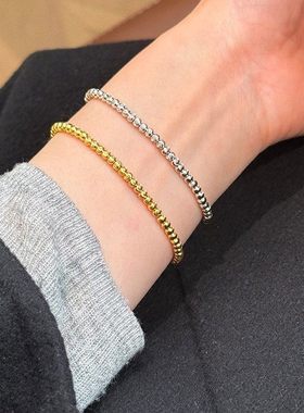 925纯银车花圆珠手链女简约个性时尚通勤气质冷淡风百搭手饰