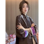 今年流行漂亮小众原创设计唐装 中国风女装 冷淡系棕色丝绒盘扣外套