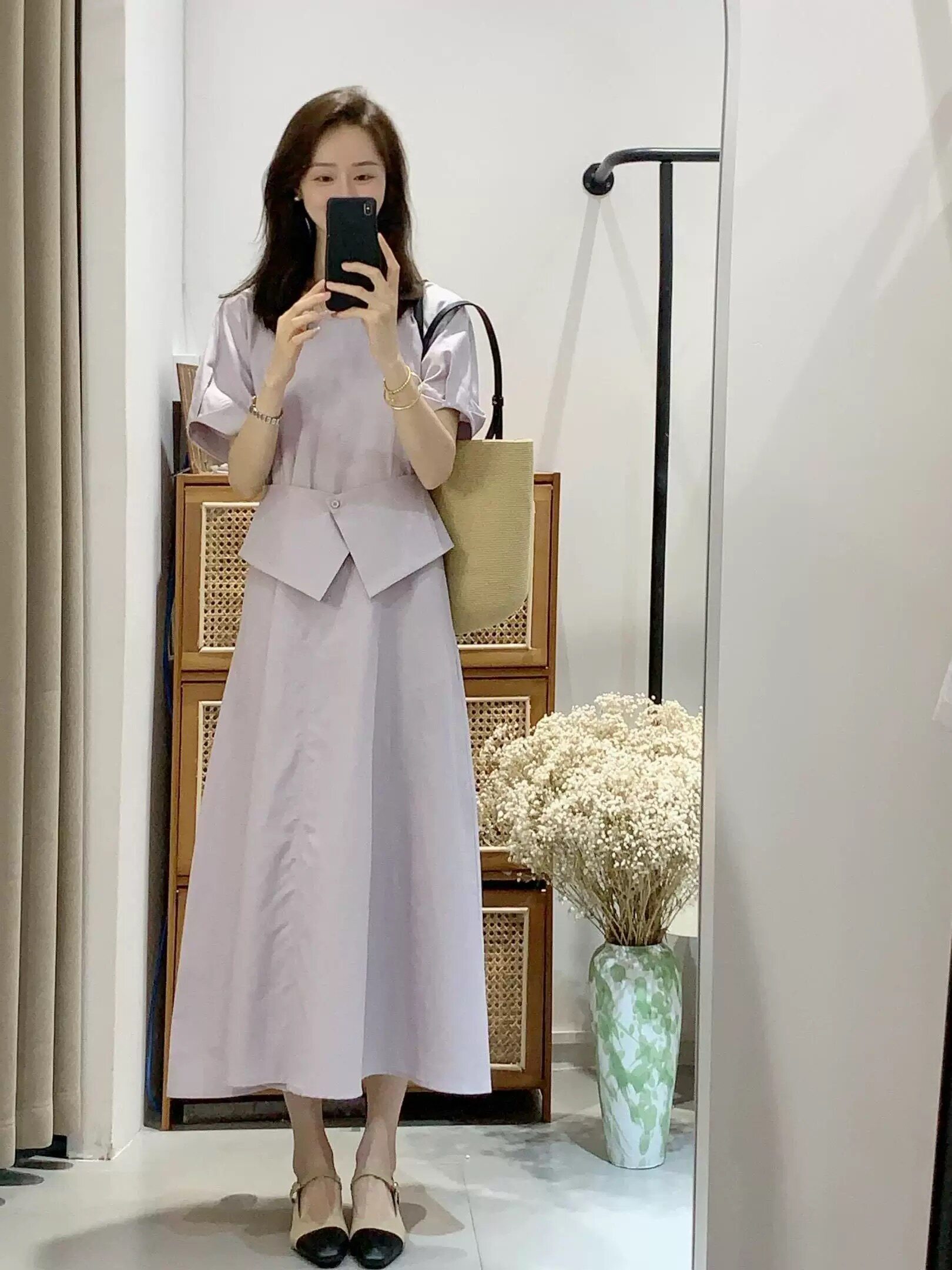 今年气质流行爆款韩系简约气质假两件长裙绝美紫色高腰连衣裙女装