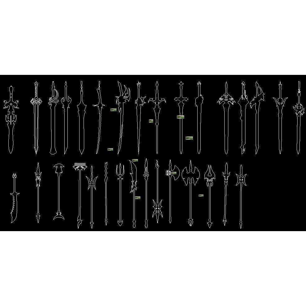 36款刀剑叉戟 原神兵器谱2D激光切割雕刻图纸工艺品CAD矢量图宝剑