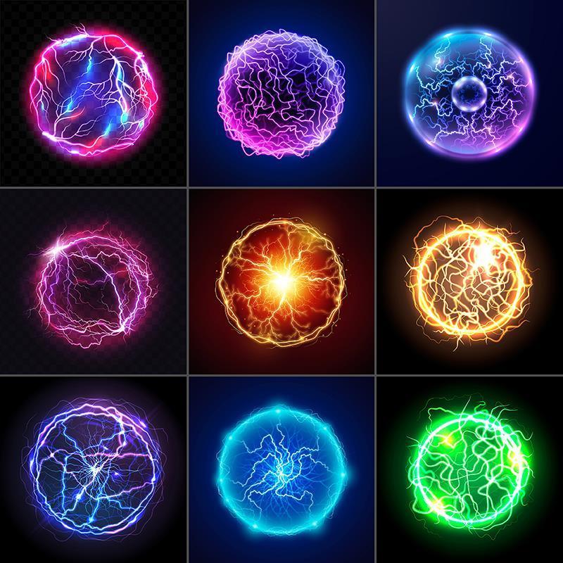 Q37圆形球形球体电球等离子能量发光闪光闪电背景AI矢量设计素材