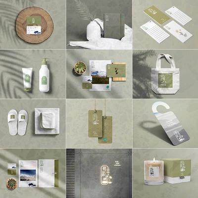 14款 高端民宿酒店品牌文创VI设计素材提案智能logo样机PSD贴图