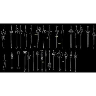 36款刀剑叉戟 原神兵器谱2D激光切割雕刻图纸工艺品CAD矢量图宝剑