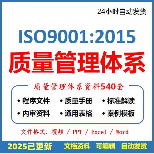 iso9001体系文件2015版全套可编辑表单标准培训内审模板质量管理