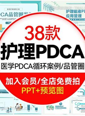 医疗护理PDCA循环案例品管圈成果汇报PPT模板医生护士工作方法wps