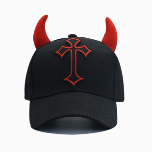 韩版新款恶魔角帽子男女十字架鸭舌帽街头嘻哈遮阳棒球帽牛角帽子