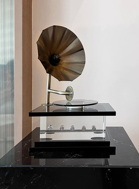 现代简约轻奢水晶复古留声机摆件样板间办公室创意cd唱片机装饰品