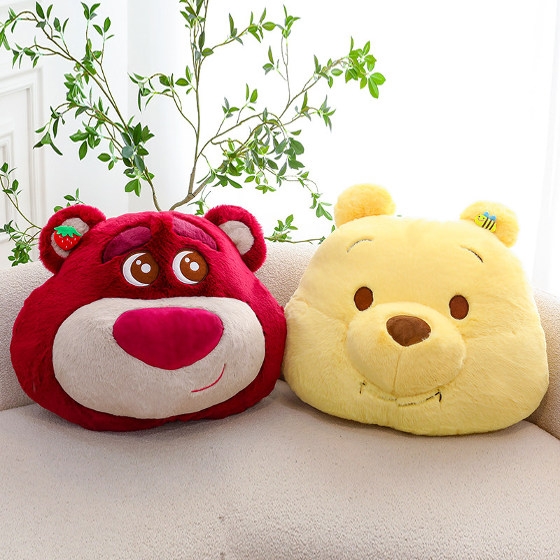 可爱草莓熊维尼小熊头型抱枕毛绒玩具睡觉沙发靠垫枕头送女友礼物,玩具/童车/益智/积木/模型,毛绒/玩偶/公仔/布艺类玩具,淘宝优惠券,粉丝福利购,淘宝优惠卷