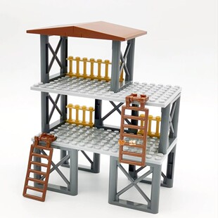 MOC小颗粒积木拼搭组装军事吃鸡哨塔场景基地哨岗监狱DIY益智力