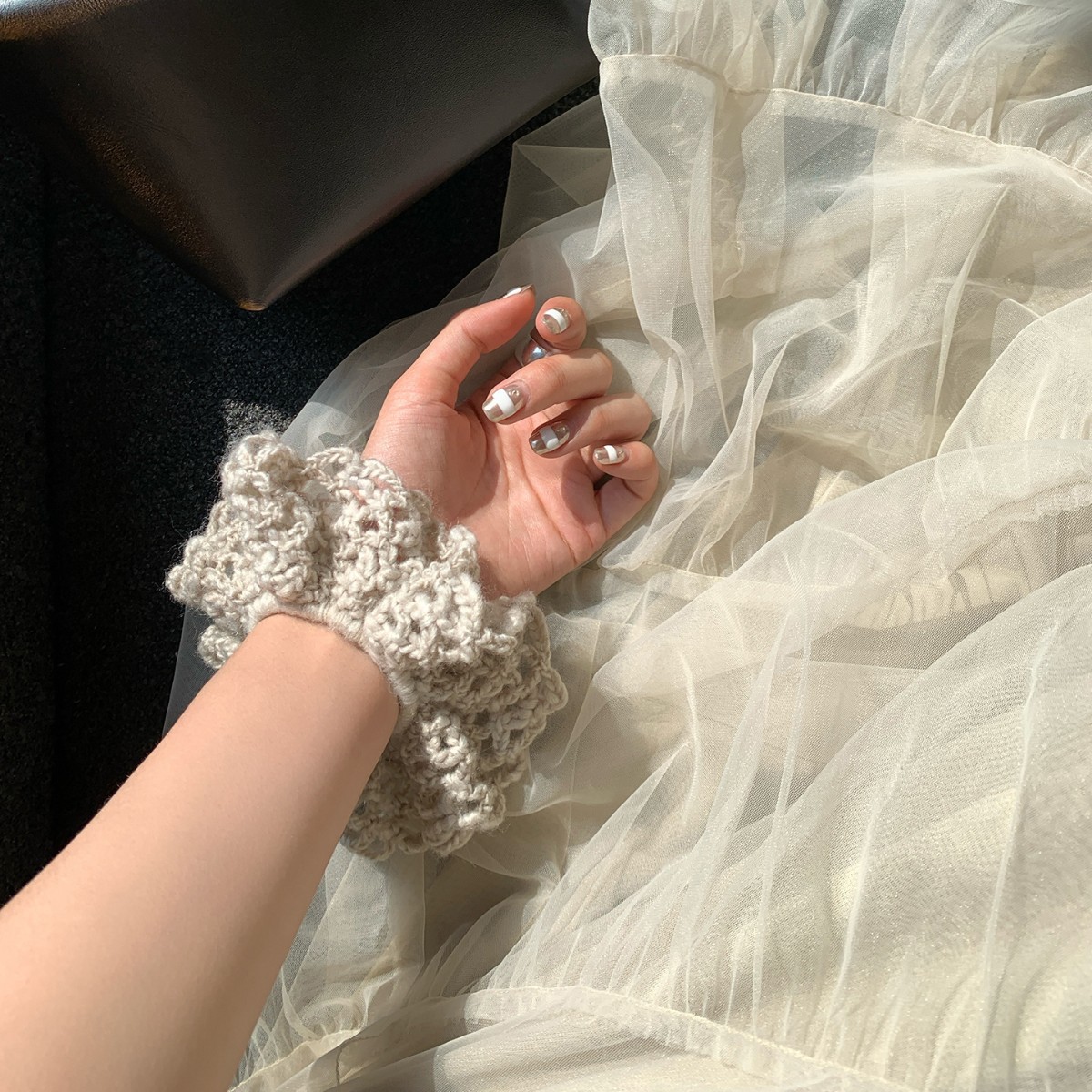 软糯触感羊毛大发圈女手工钩花