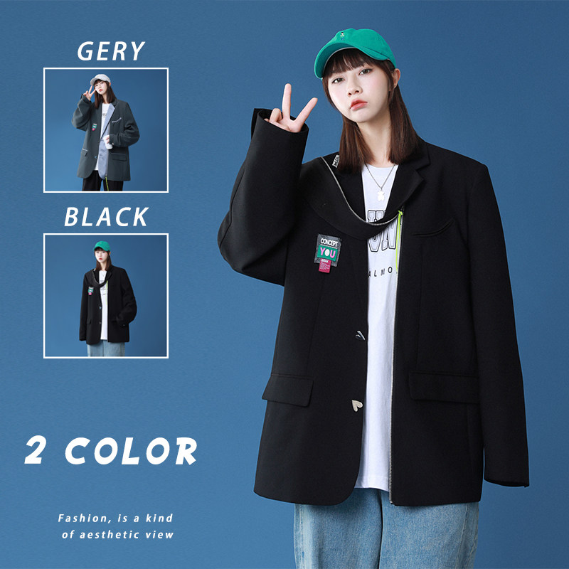 2025秋季原创小西装便服拼接造型休闲西服外套灰GX03-P145,男装西服套装,电商B277A（原A068）