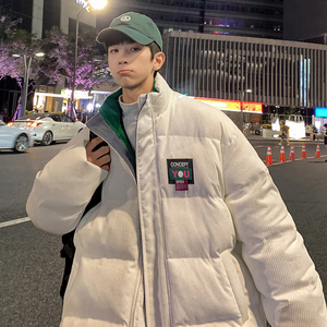 2025冬季新款原创灯芯绒笑脸贴牌拼色加厚保暖棉衣白 GM02-P125图片