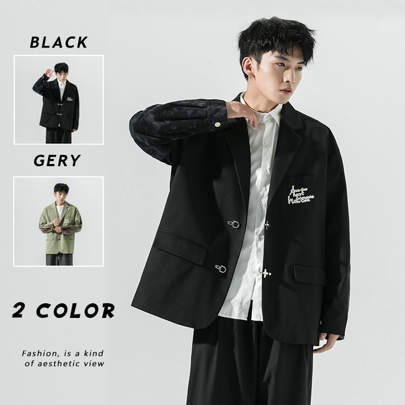 2025秋季新款日系原创西服扎染拼接休闲西服外套黑GX02-P125，男装西服，电商B277A（原A068）