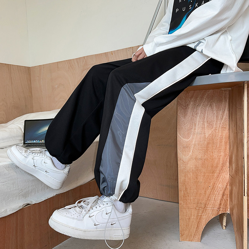 2025春夏新款港风液态金属拼接长裤拼接休闲裤卫裤黑色GK86-P50，男装休闲裤，电商B277A（原A068）