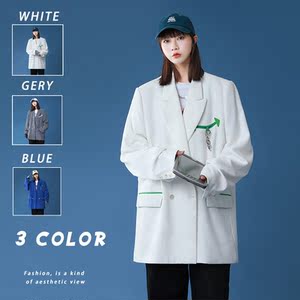 2025秋季新款港风原创西服撞色灯芯绒休闲西服外套白 GX08 P125图片