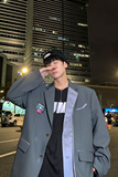 2025春季新款港风原创西装拼接结构休闲西服外套灰GX03-P95，男装西服套装，电商B277A（原A068）