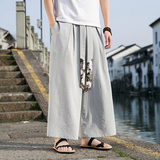 2025春夏新款大码宽松仙鹤飘带长裤休闲裤蓝色K115-P55，男装休闲裤，电商B277A（原A068）