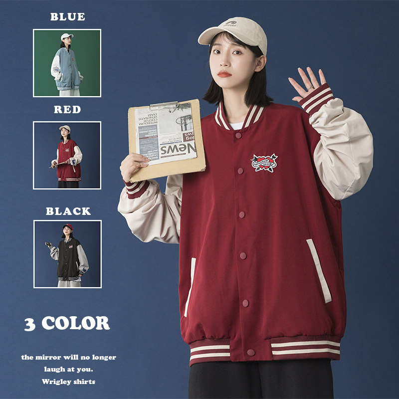 2025春季新款港风原创棒球服夹克刺绣撞色上衣外套黑GJ08-P70,男装夹克,电商B277A（原A068）