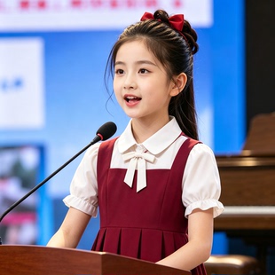 国庆儿童合唱团红色爱国朗诵演出服女童小学生红歌演讲比赛礼服装